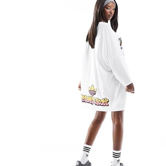 adidas Originals x Jeremy Scott one size t-shirt dress in white with gra… - Picture 8 of 8